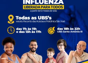 Prefeitura de Barra do Garças disponibiliza vacina contra a Influenza para o público a partir de 6 meses de idade.