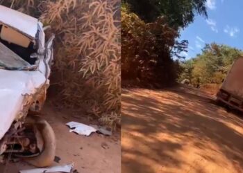 Vídeo: Veículo fica destruído após acidente com caminhão baú na BR-230