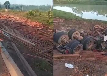 Carreta tomba e motorista morre na BR-163