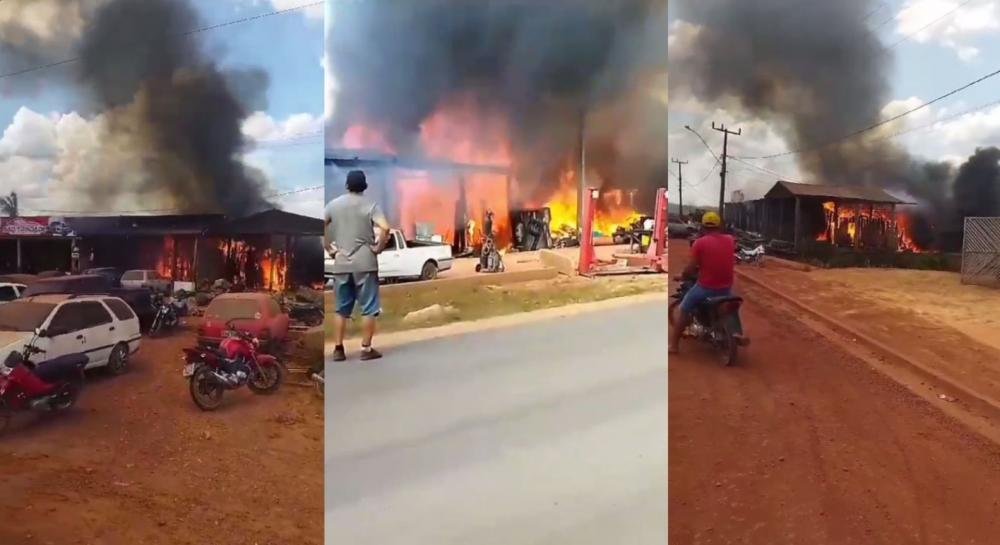Fogo ateado em terreno baldio destrói 4 comércios e uma