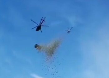 Influenciador faz “chuva de dinheiro” e joga R$ 5 milhões de helicóptero para seus seguidores