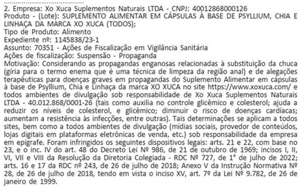 anvisa xo xuca