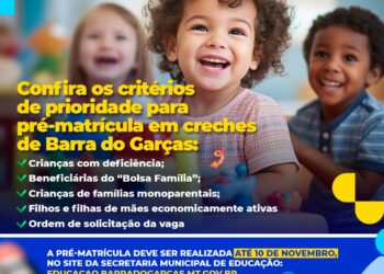 Prefeitura publica portaria sobre pré-matrículas em creches de Barra do Garças; Confira os critérios prioritários.