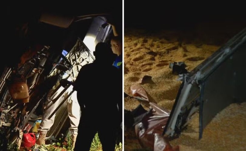 Vdeo mostra viatura e carreta destrudas aps mortes de 4