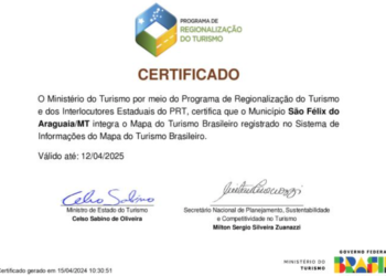 São Félix do Araguaia integra mais uma vez o Mapa do Turismo Brasileiro.