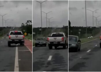 Motorista perde controle, invade pista e quase causa tragédia