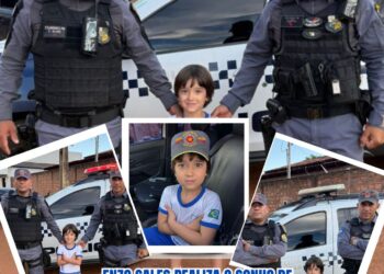 O pequeno enzo sales realiza sonho de conhecer a polícia militar de Barra do Garças.