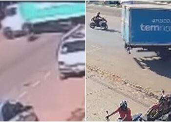 Motociclista fica ferido após parar embaixo de caminhão em MT
