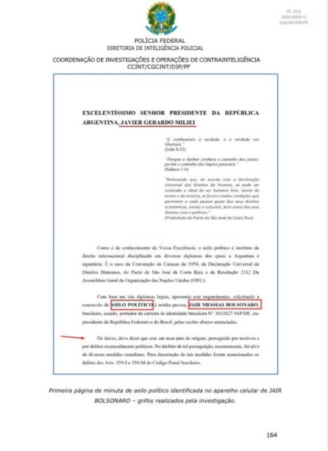PF encontra carta de Bolsonaro com pedido de asilo polï¿½tico a Milei