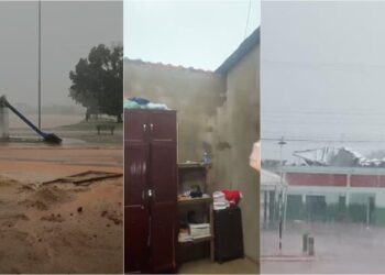 Temporal com granizo no interior destrói postes e alaga casas e ruas