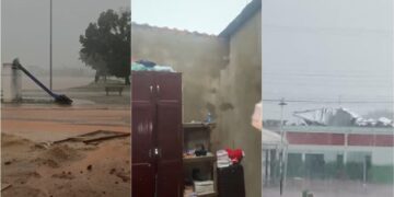 Temporal com granizo no interior destrói postes e alaga casas e ruas