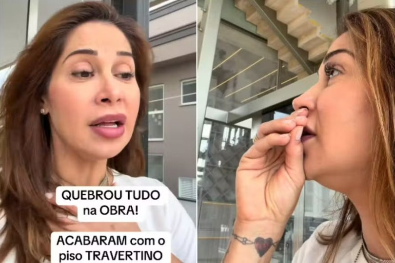 Mara Cardi se revolta ao visitar obra e ver piso de R$ 2 milhes todo rachado | FOLHAMAX