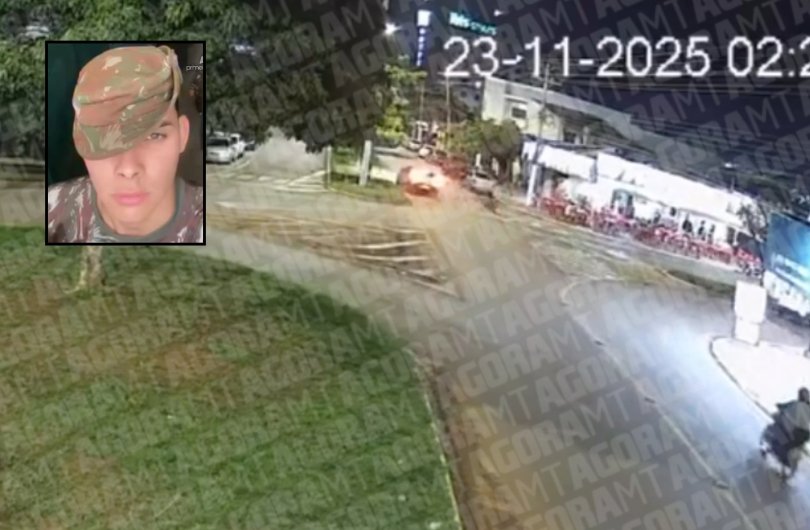 Vdeo flagra morte de soldado em acidente entre carro e moto em MT | FOLHAMAX