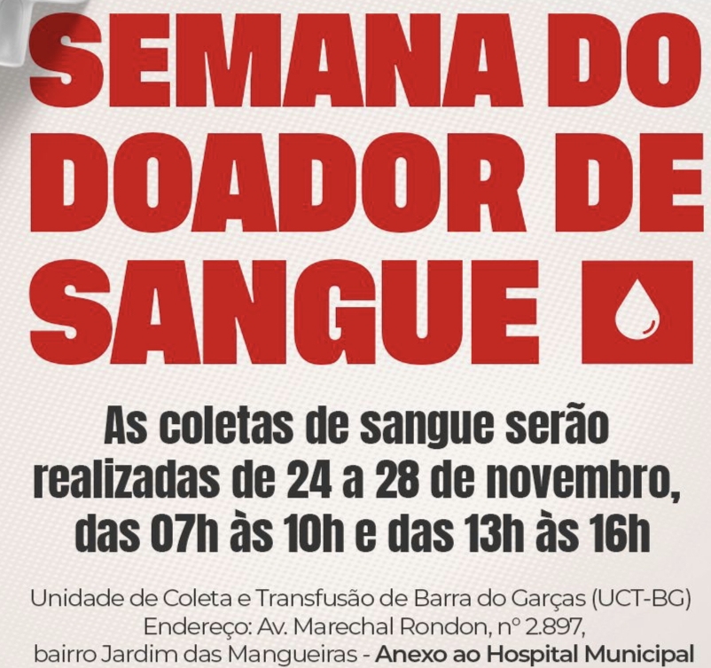 Prefeitura de Barra do Garças inicia campanha de doação de sangue em comemoração ao Dia Nacional do Doador