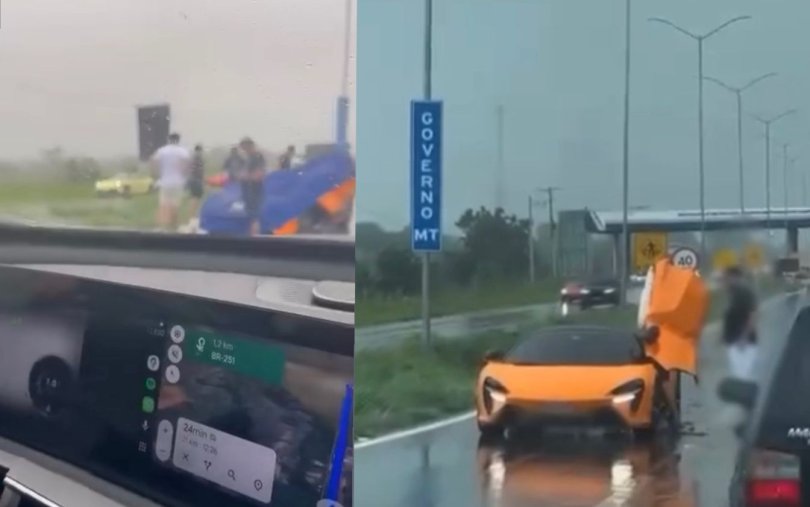 Empresrio perde controle de Mclaren em rodovia de MT durante chuva | FOLHAMAX
