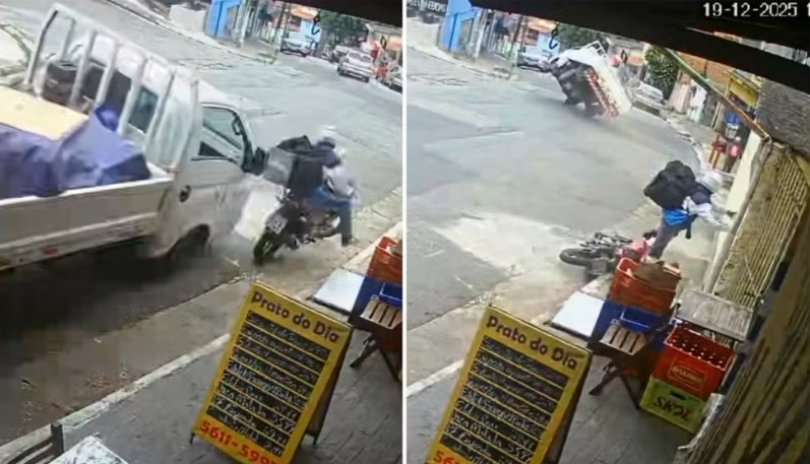 Entregador escapa por segundos de ser atropelado por caminho | FOLHAMAX