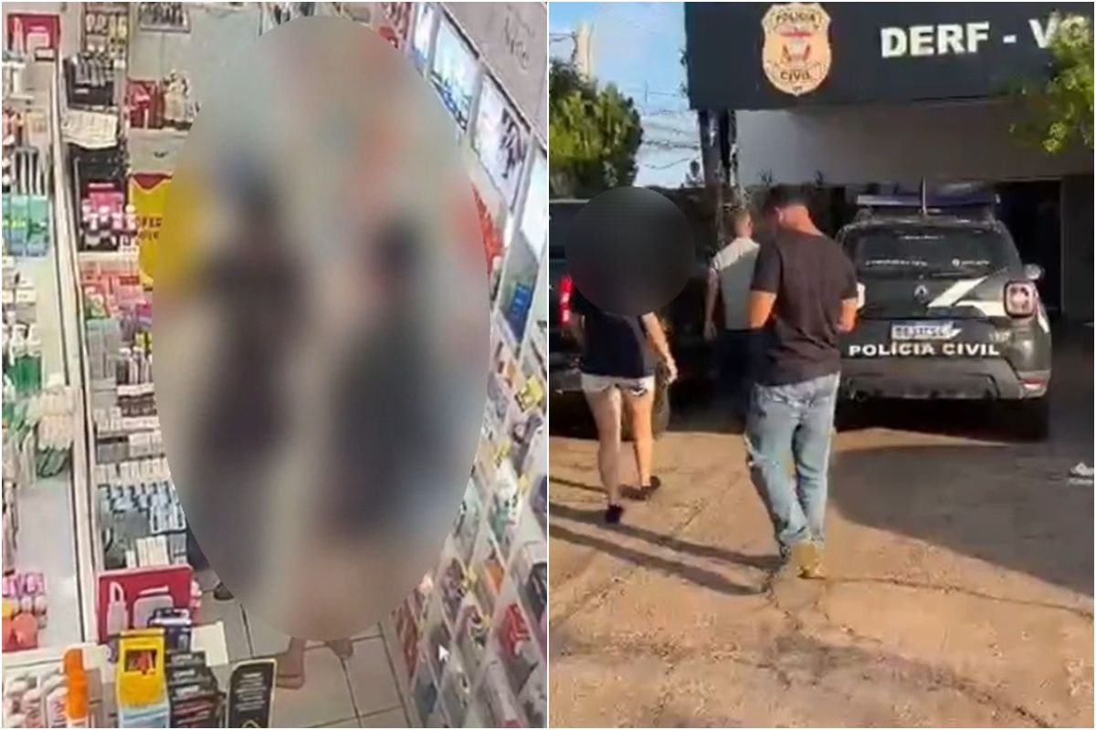 Câmera flagra mãe e filha de 17 anos furtando farmácia em VG