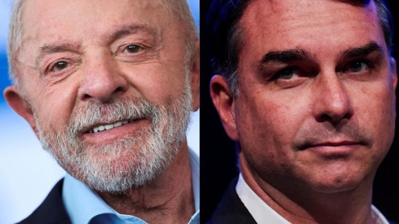Lula, 45%; Flvio Bolsonaro, 42%; Caiado, 4%; Renan, 3%; Cury, 3%; Zema, 1% | FOLHAMAX